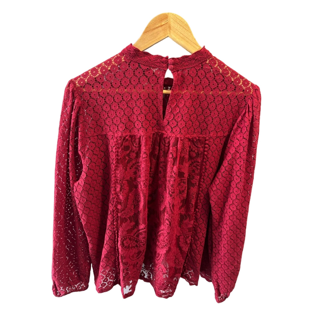 Torrid Mixed Lace High Neck Top Blouse Size 1X Plus Size Victorian Whimsical Red - Picture 4 of 12
